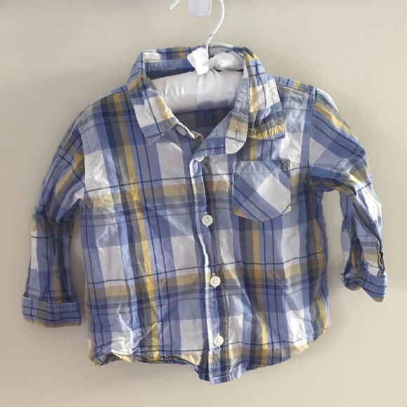 Old Navy Yellow & Blue Plaid Button Up Shirt - Picture 1 of 5